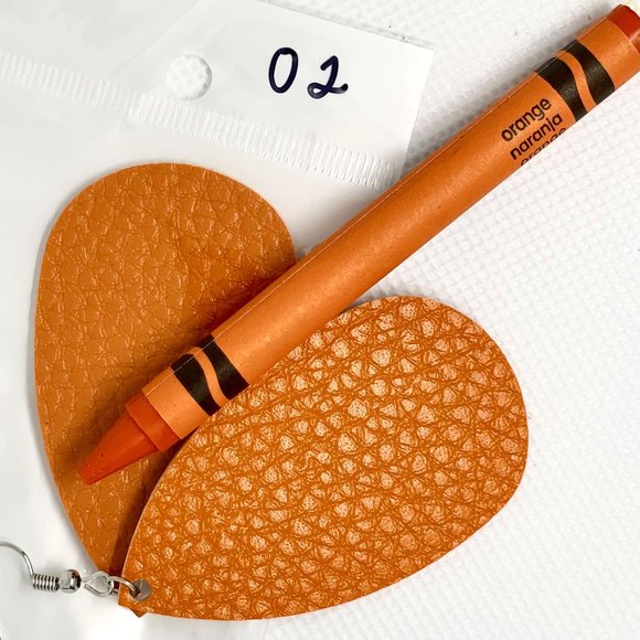 Teardrop Earrings Faux Leather in Bright Orange Textured New Lightweight - Picture 2 of 5